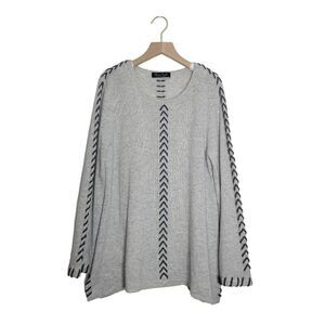 Claudia Nichole Sweater Size Large 100% Cashmere Stitched Details Gray
